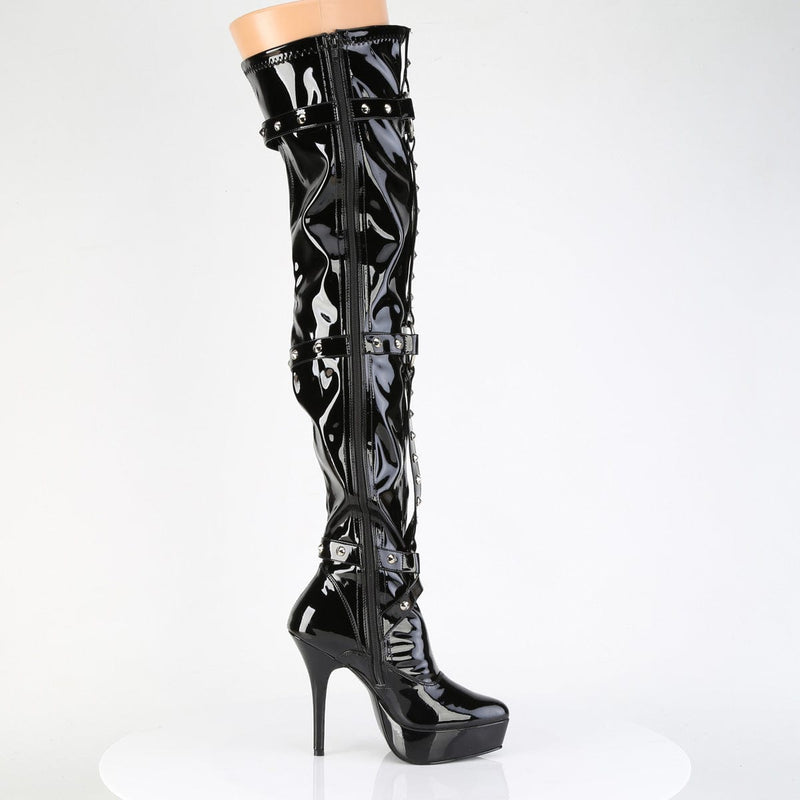 Devious INDULGE-3026 Thigh High Boot (Black Patent)