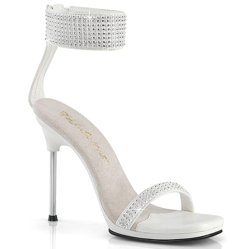 Fabulicious CHIC-40 Sandal (White Faux Leather-Rhinestone/White)