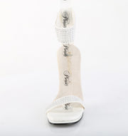 Fabulicious CHIC-40 Sandal (White Faux Leather-Rhinestone/White)