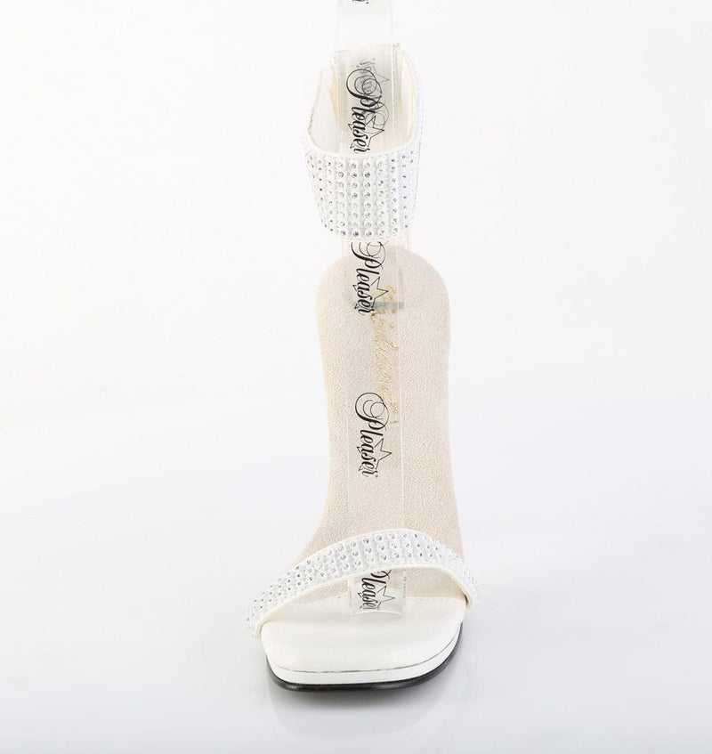 Fabulicious CHIC-40 Sandal (White Faux Leather-Rhinestone/White)