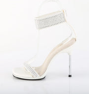 Fabulicious CHIC-40 Sandal (White Faux Leather-Rhinestone/White)