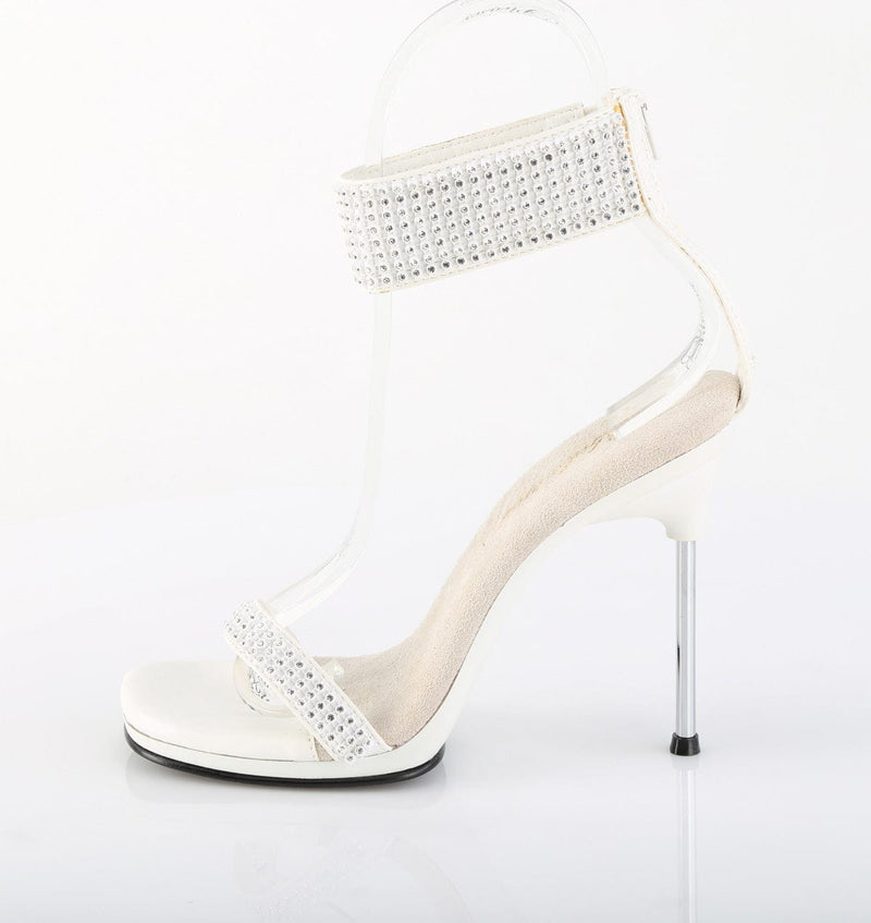 Fabulicious CHIC-40 Sandal (White Faux Leather-Rhinestone/White)