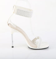 Fabulicious CHIC-40 Sandal (White Faux Leather-Rhinestone/White)