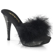 Fabulicious ELEGANT-401F Mule / Slide (Black Marabou-Faux Leather/Black)