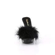 Fabulicious ELEGANT-401F Mule / Slide (Black Marabou-Faux Leather/Black)