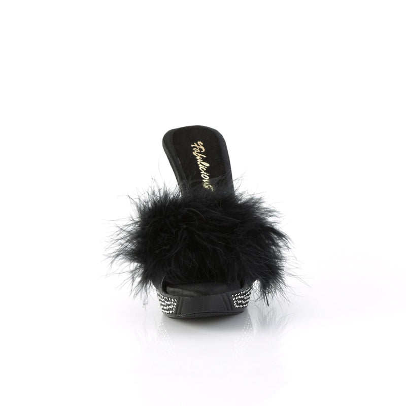 Fabulicious ELEGANT-401F Mule / Slide (Black Marabou-Faux Leather/Black)