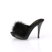Fabulicious ELEGANT-401F Mule / Slide (Black Marabou-Faux Leather/Black)