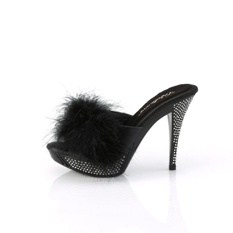Fabulicious ELEGANT-401F Mule / Slide (Black Marabou-Faux Leather/Black)