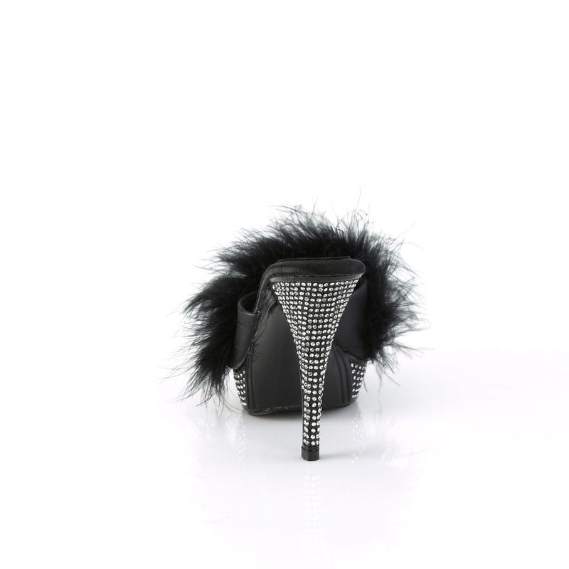 Fabulicious ELEGANT-401F Mule / Slide (Black Marabou-Faux Leather/Black)