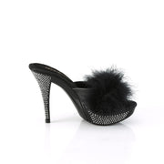 Fabulicious ELEGANT-401F Mule / Slide (Black Marabou-Faux Leather/Black)