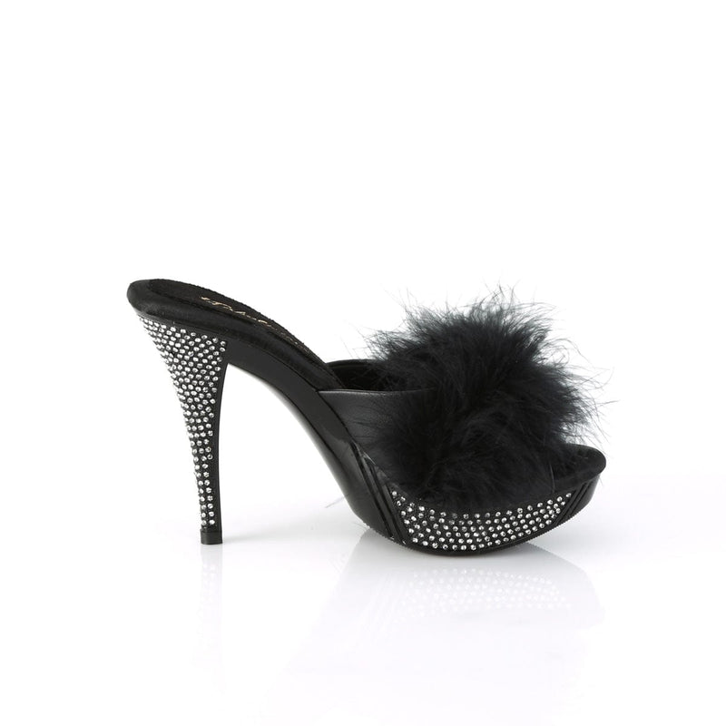Fabulicious ELEGANT-401F Mule / Slide (Black Marabou-Faux Leather/Black)
