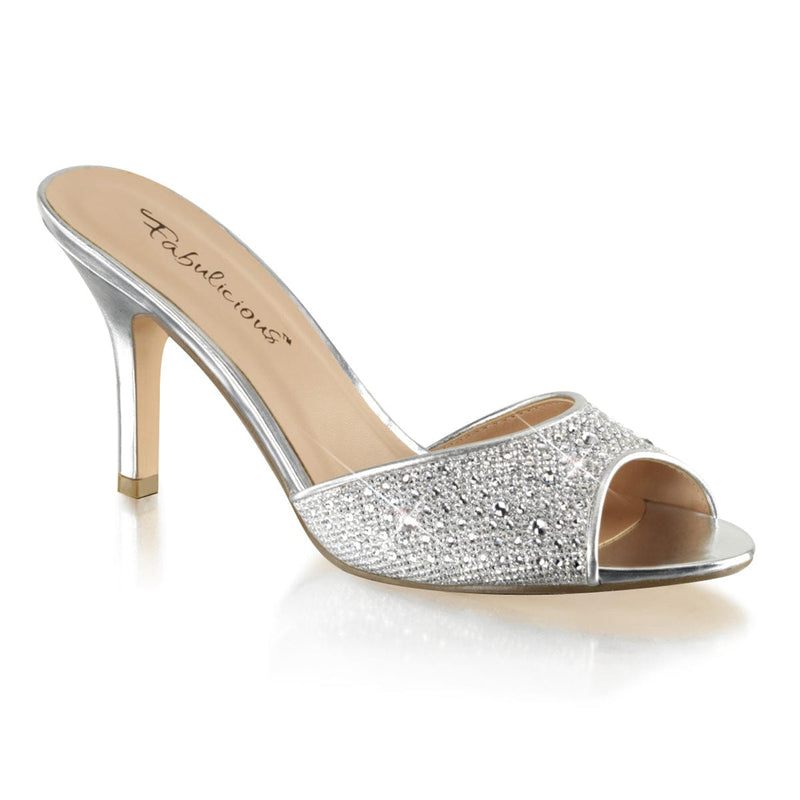 Fabulicious LUCY-01 Slide (Silver Glitter Mesh Fabric)