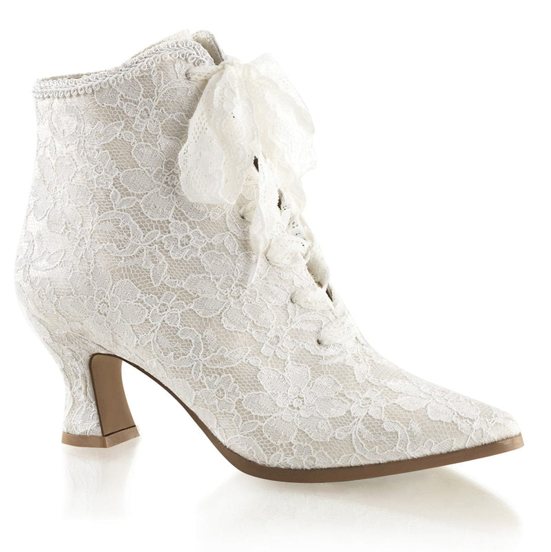 Fabulicious VICTORIAN-30 Ankle Boot (Ivory Satin-Lace)