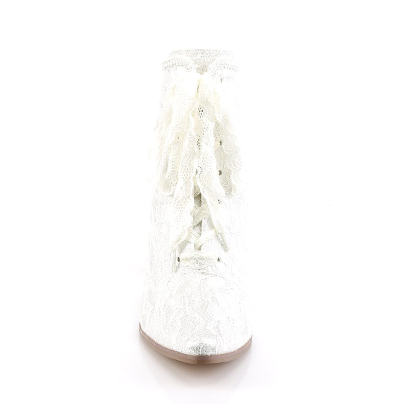 Fabulicious VICTORIAN-30 Ankle Boot (Ivory Satin-Lace)