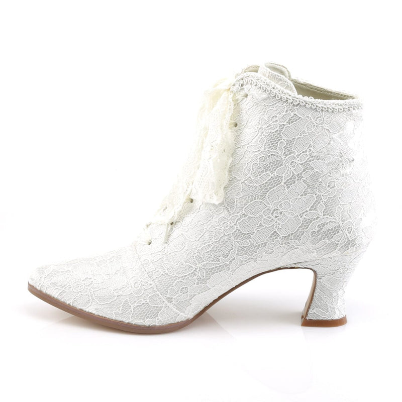Fabulicious VICTORIAN-30 Ankle Boot (Ivory Satin-Lace)
