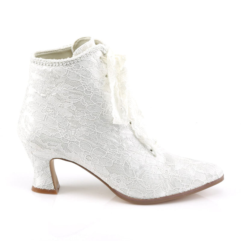 Fabulicious VICTORIAN-30 Ankle Boot (Ivory Satin-Lace)