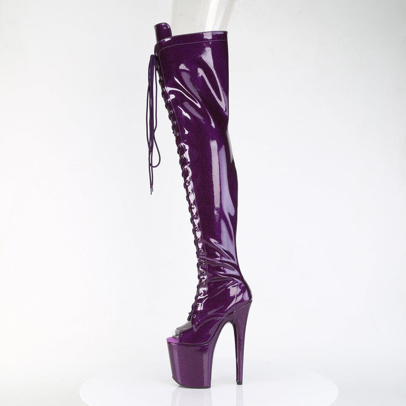 FLAMINGO-3021GP Purple Glitter Pat Thigh Boots Pleaser US Size (Women's): 5