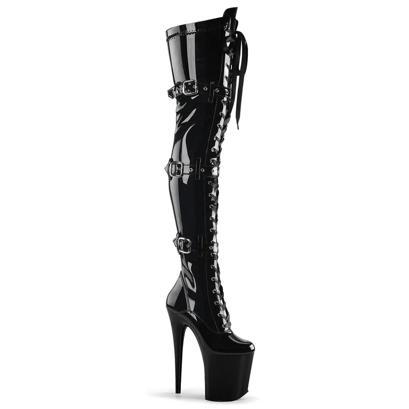 FLAMINGO-3028 Black Stretch Patent/Black Thigh Boot Pleaser US Size (Women's): 6