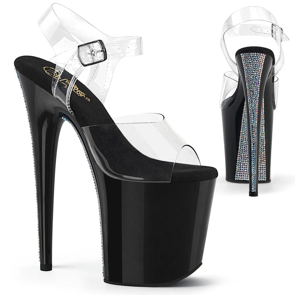 FLAMINGO-808CRS-2 Clear/Black-Silver Rhinestones Pleaser US Size (Women's): 5