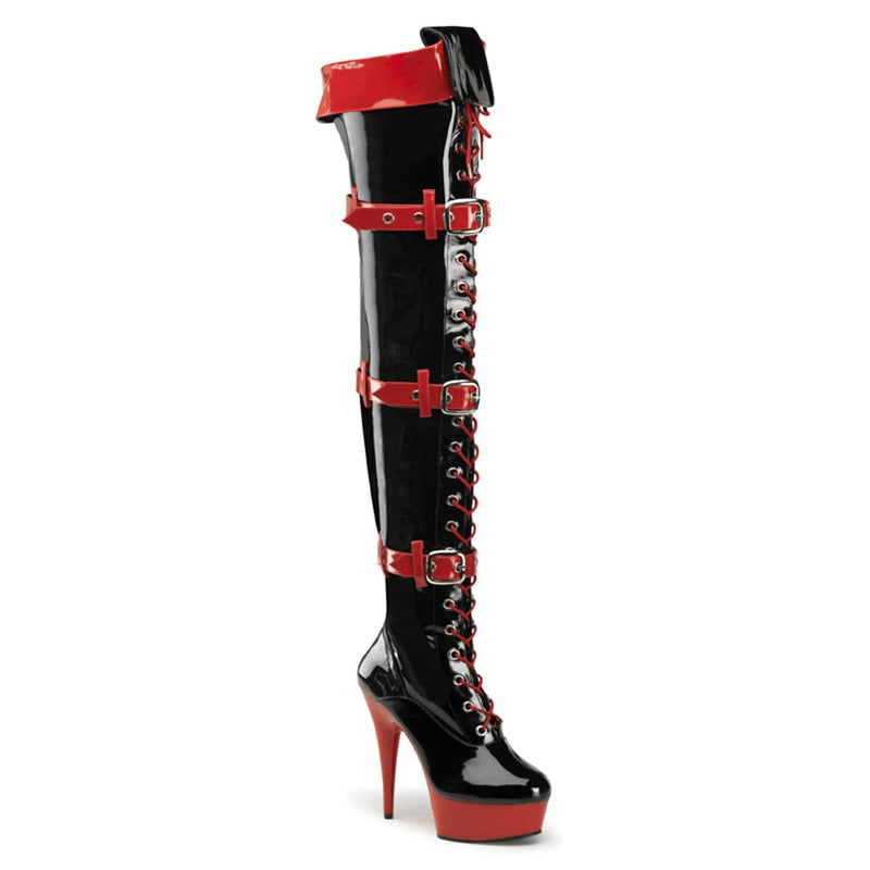 Funtasma MEDIC-3028 Thigh High Boot (Black-Red Patent/Red)