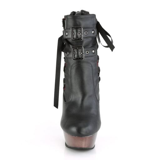 MUERTO-1030 Black Faux Leather/Pewter Chrome Mid-Calf Boots Demonia US Size (Women's): 5