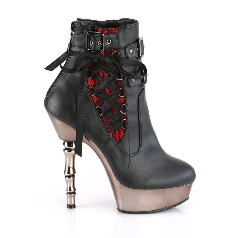 MUERTO-1030 Black Faux Leather/Pewter Chrome Mid-Calf Boots Demonia US Size (Women's): 5