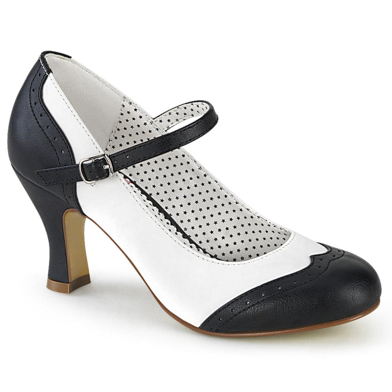 Pin Up Couture FLAPPER-25 Pump (Black-White Pu)