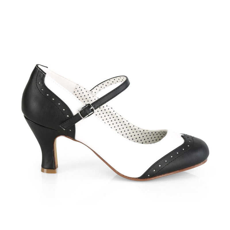 Pin Up Couture FLAPPER-25 Pump (Black-White Pu)