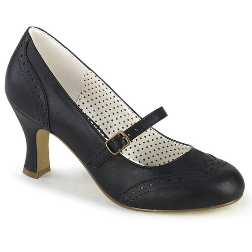 Pin Up Couture FLAPPER-32 Pump (Black Faux Leather)