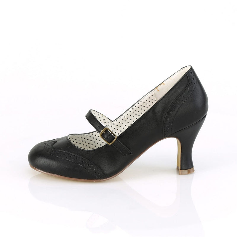 Pin Up Couture FLAPPER-32 Pump (Black Faux Leather)