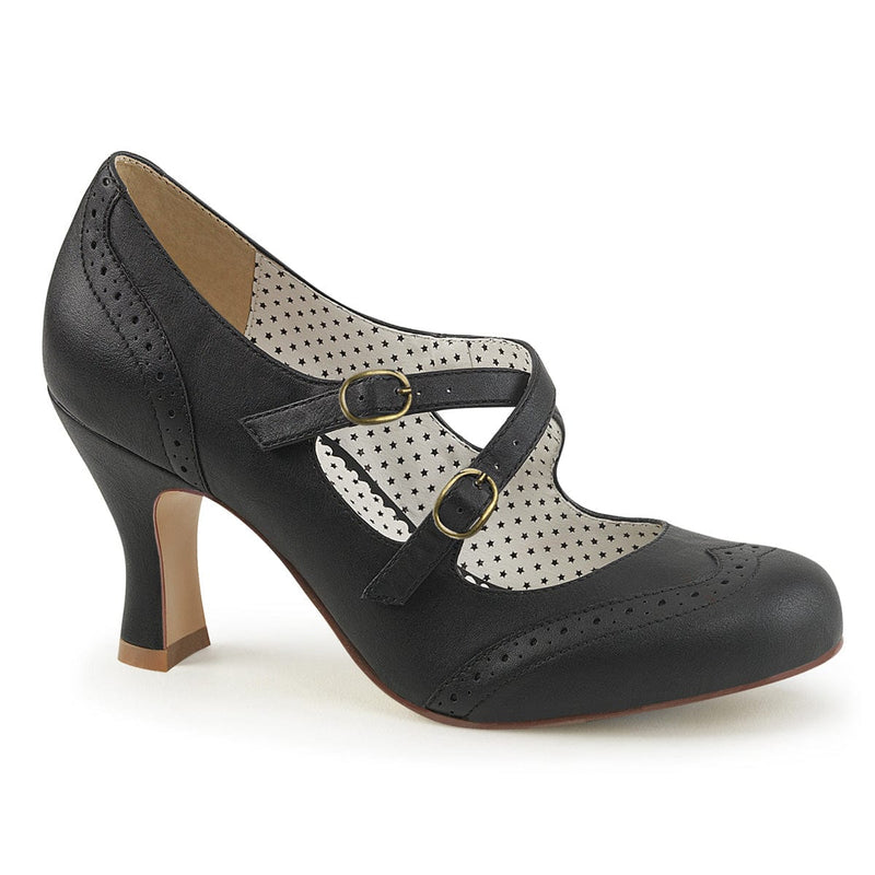 Pin Up Couture FLAPPER-35 Pump (Black Faux Leather)