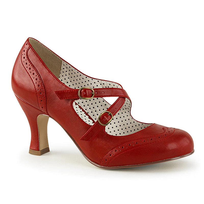 Pin Up Couture FLAPPER-35 Pump (Red Faux Leather)