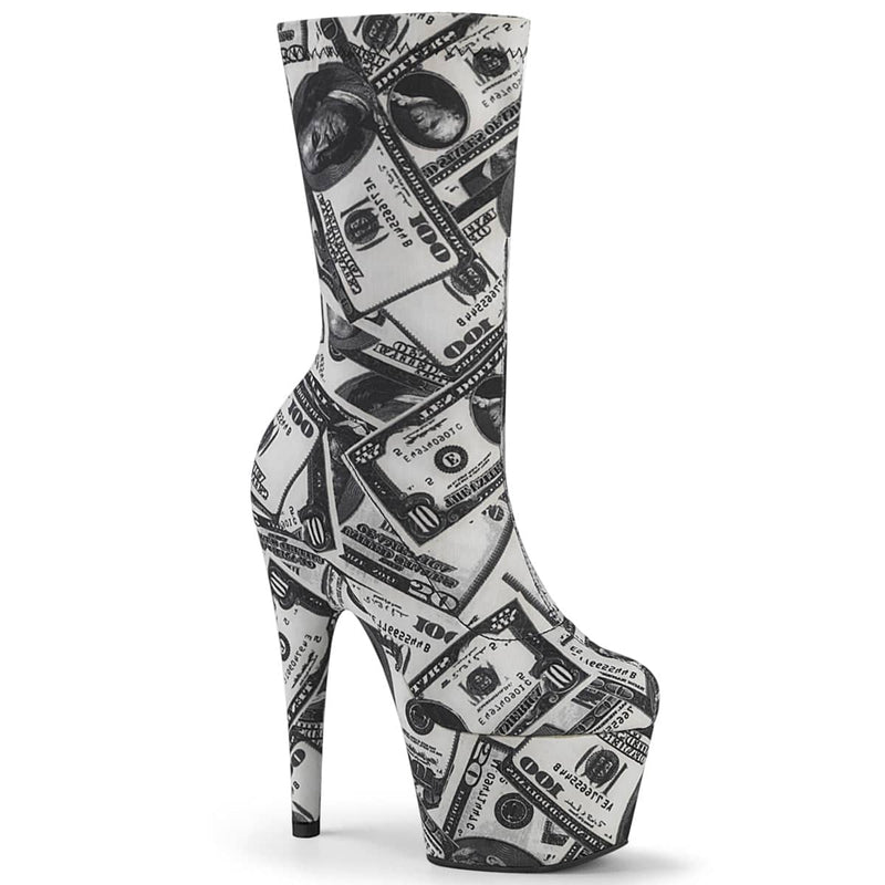 Pleaser ADORE-1002DP Platform Ankle Boot (White-Black Stretch Fabric /White-Black Fabric) 5