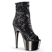 Pleaser ADORE-1008SQ Platform Ankle Boot (Black Sequins/Dark Pewter Chrome)