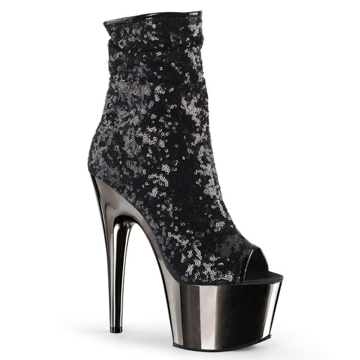 Pleaser ADORE-1008SQ Platform Ankle Boot (Black Sequins/Dark Pewter Chrome)