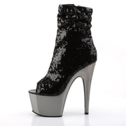 Pleaser ADORE-1008SQ Platform Ankle Boot (Black Sequins/Dark Pewter Chrome)