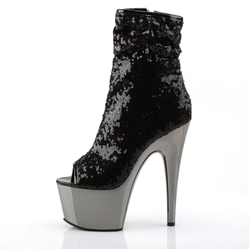 Pleaser ADORE-1008SQ Platform Ankle Boot (Black Sequins/Dark Pewter Chrome)