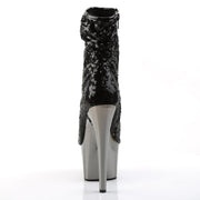 Pleaser ADORE-1008SQ Platform Ankle Boot (Black Sequins/Dark Pewter Chrome)