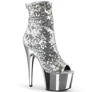 Pleaser ADORE-1008SQ Platform Ankle Boot (Silver Sequins/Silver Chrome)