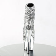 Pleaser ADORE-1008SQ Platform Ankle Boot (Silver Sequins/Silver Chrome)