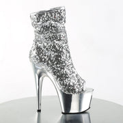 Pleaser ADORE-1008SQ Platform Ankle Boot (Silver Sequins/Silver Chrome)