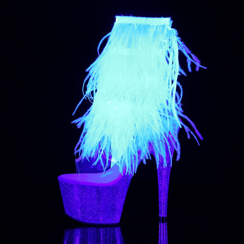 Pleaser ADORE-1017MFF Platform Ankle Boot (Clear-White Marabou/Clear-Glitter)