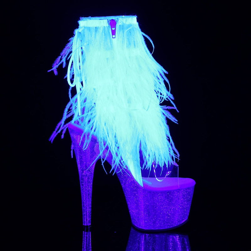 Pleaser ADORE-1017MFF Platform Ankle Boot (Clear-White Marabou/Clear-Glitter)