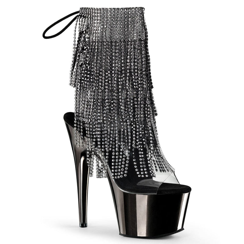 Pleaser ADORE-1017RSF Platform Ankle Boot (Clear-Black/Dark Pewter Chrome)