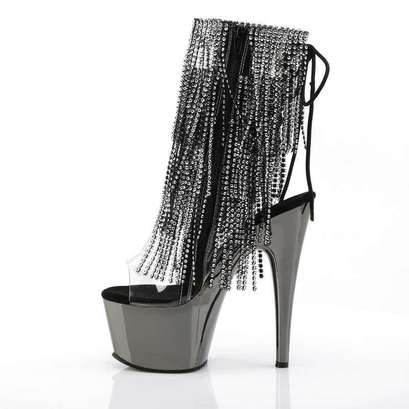 Pleaser ADORE-1017RSF Platform Ankle Boot (Clear-Black/Dark Pewter Chrome)