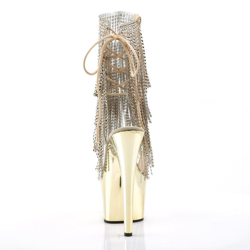 Pleaser ADORE-1017RSF Platform Ankle Boot (Clear-Gold/Gold Chrome)