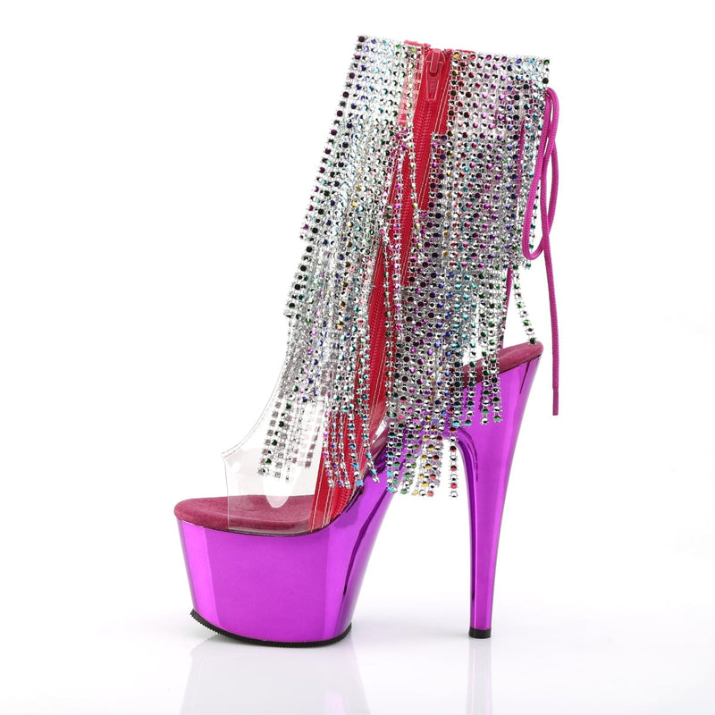 Pleaser ADORE-1017RSF Platform Ankle Boot (Clear-Multi/Fuchsia Chrome)