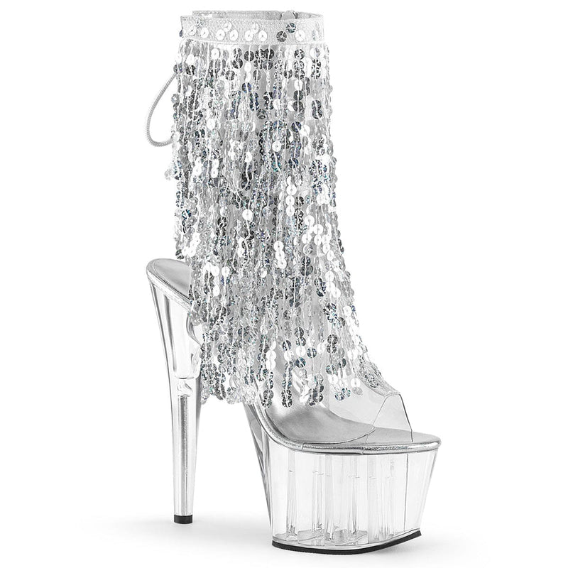 Pleaser ADORE-1017SQF Platform Ankle Boot (Clear-Silver Holo/Clear)