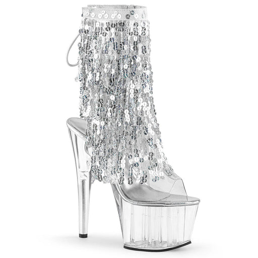 Pleaser ADORE-1017SQF Platform Ankle Boot (Clear-Silver Holo/Clear)