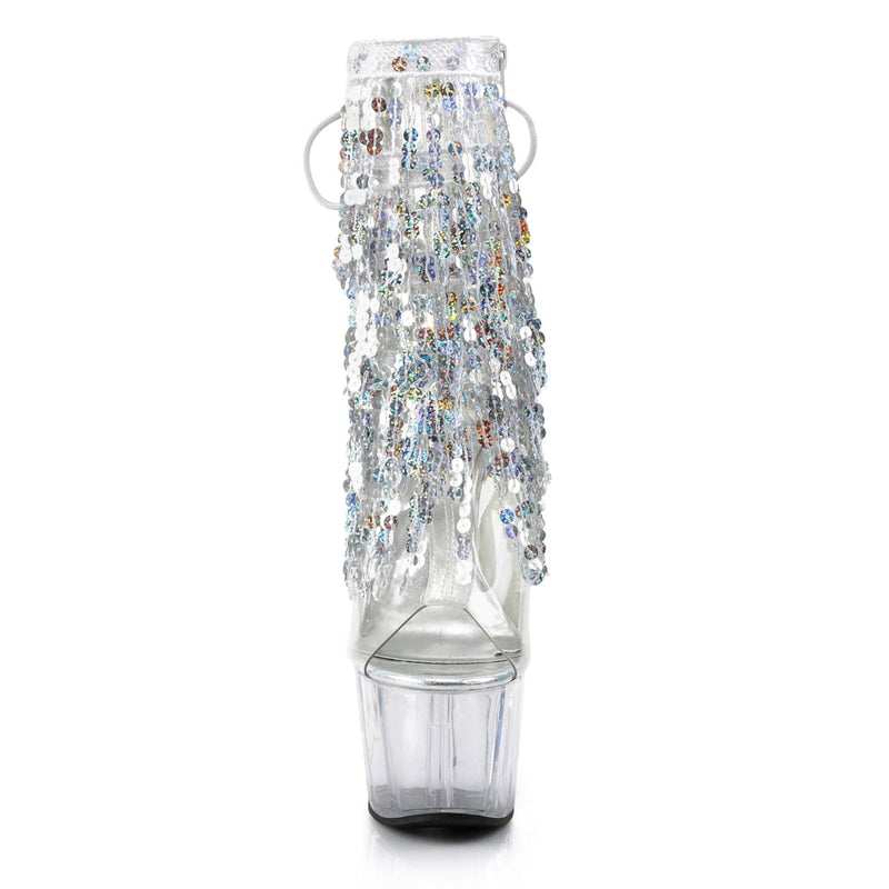 Pleaser ADORE-1017SQF Platform Ankle Boot (Clear-Silver Holo/Clear)